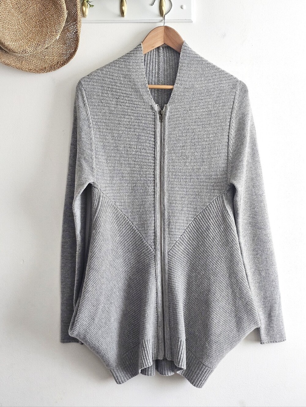 2B. Rych Gray Wool Cashmere Zip Front Cocoon Cardigan Sweater